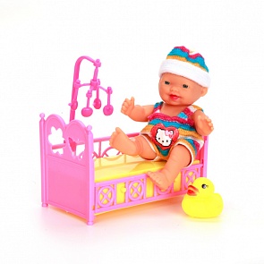 Пупс из серии Hello Kitty, в розовой одежде, с кроваткой и аксессуарами, 10 см. (Карапуз, U536-H43085-HELLO KITTYРозsim)